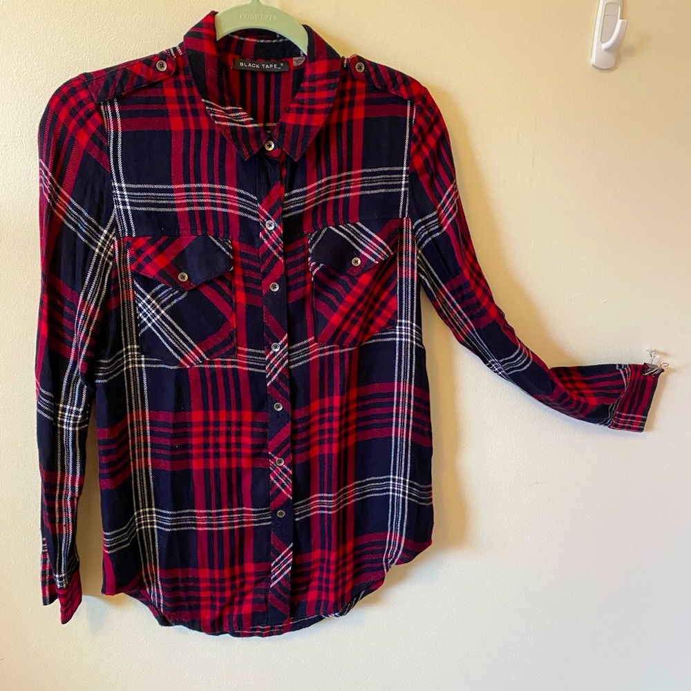#104 - Black Tape Button Down Shirt; Size Small